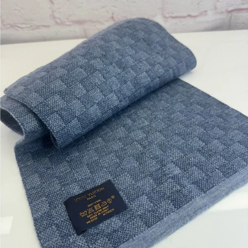 Louis Vuitton Blue Damier Checkered Men's Wool Scarf